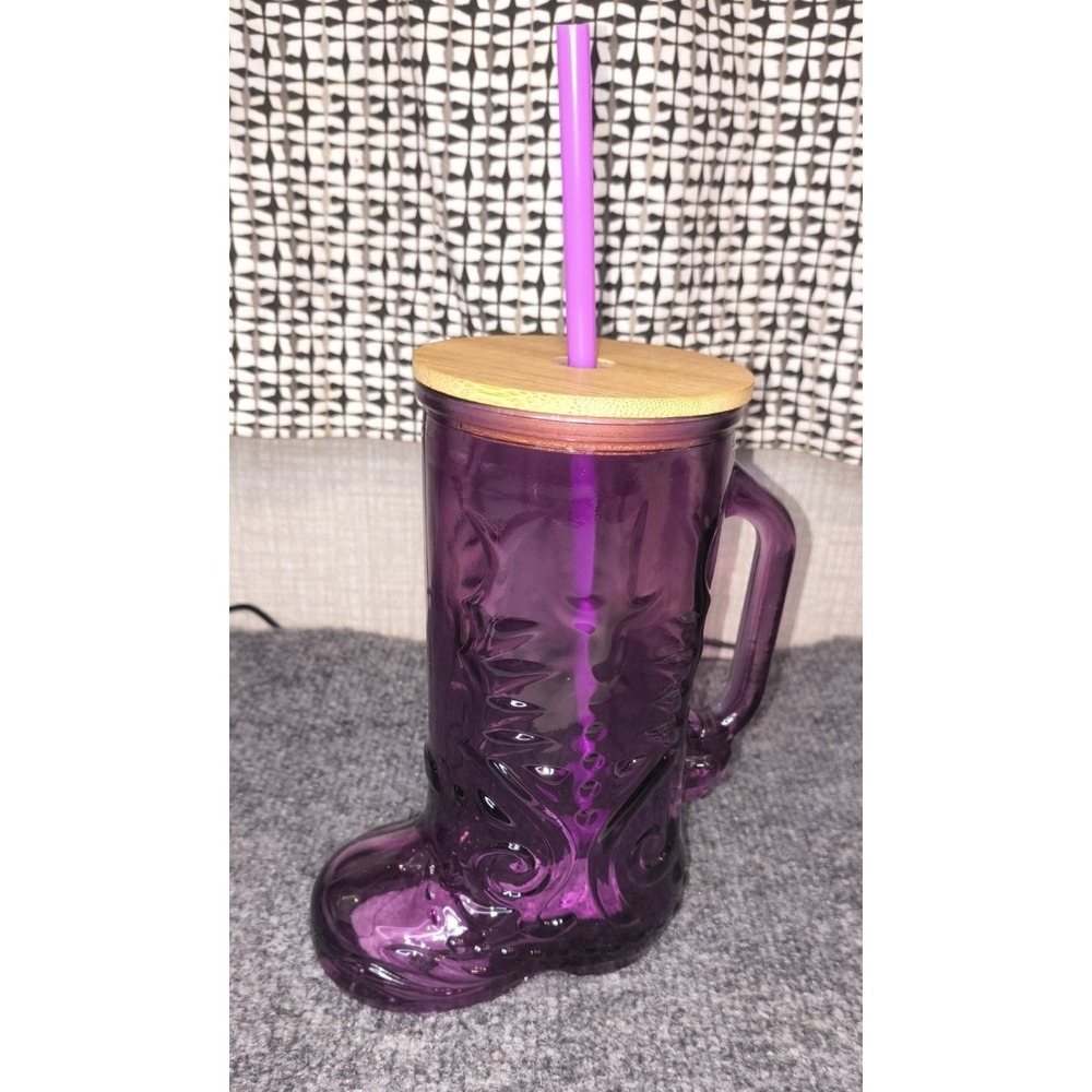 Destination Holiday Purple Glass Cowboy Boot Cup 20oz with Bamboo Lid and Straw - Picture 2 of 10